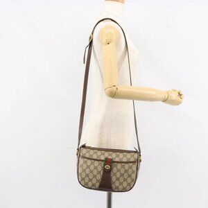 GUCCI GG Supreme Web Sherry Line Bag PVC Beige Gold
